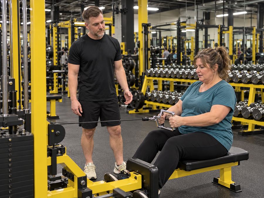 Nick coaching a client on the cable row